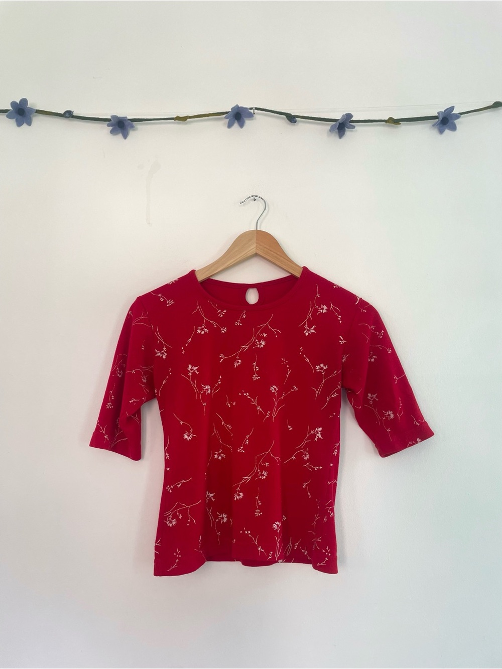 Vintage ESPRIT Red Floral 3/4 Sleeve Top